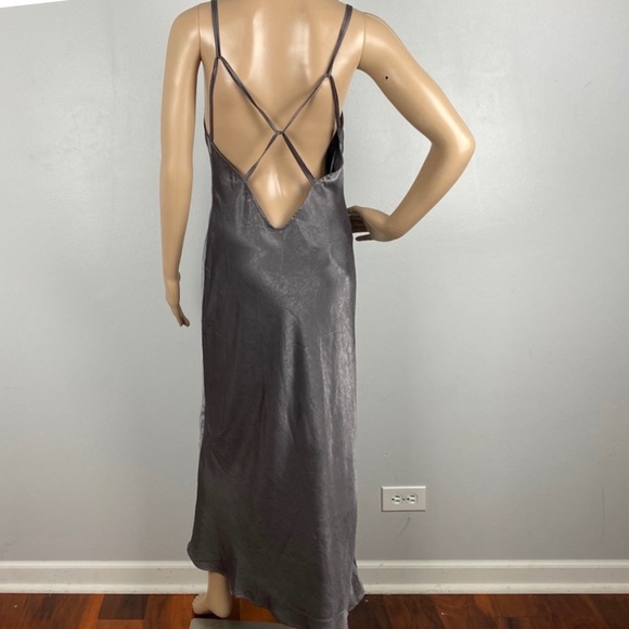 TOPSHOP GRAY METALLIC MAXI SLIP DRESS - Picture 7 of 9